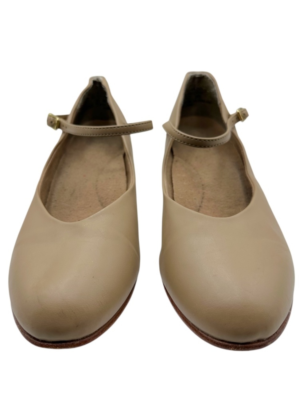 Capezio Jr. Footlight Rounded Toe Thin Strap Leather Character Dance Shoe Tan 10 - Picture 2 of 16